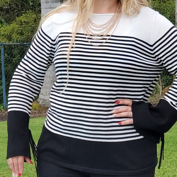 Chaps Colorblock Stripe Sweater black & white, XXL - Picture 14 of 16